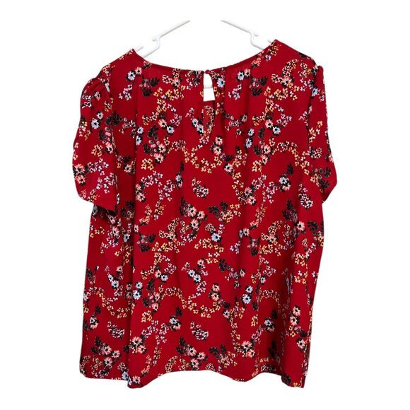 Lauren Conrad Women’s Size XXL Red Floral Short-Sleeve Blouse – Keyhole Back – 1 - Picture 4 of 6